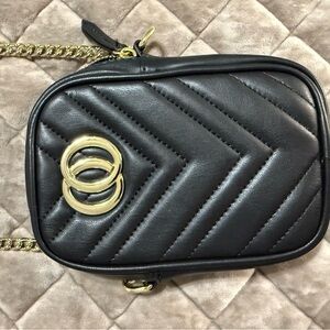 Black Quilted Crossbody Bag with Gold Accents